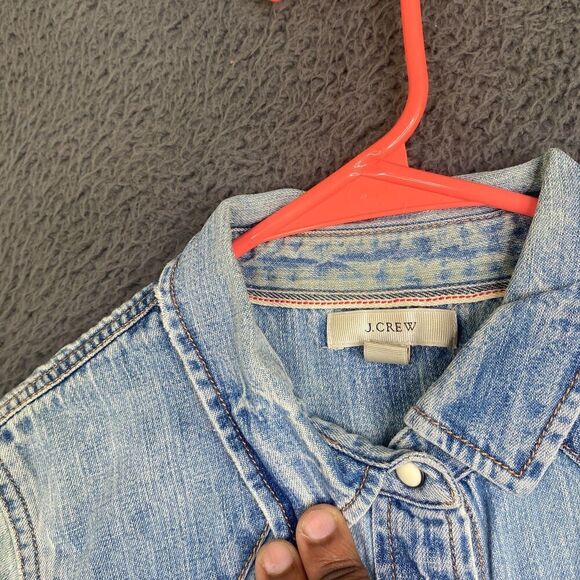 J Crew Shirt Womens 2 Blue Selvedge Pearl Snap Western Cowgirl Denim - Picture 4 of 13
